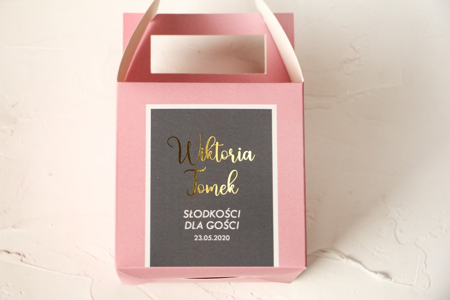 Elegante scatola quadrata per fetta di torta nuziale rosa cipria dorata Scatola per torta nuziale quadrata con dorature in rosa cipria