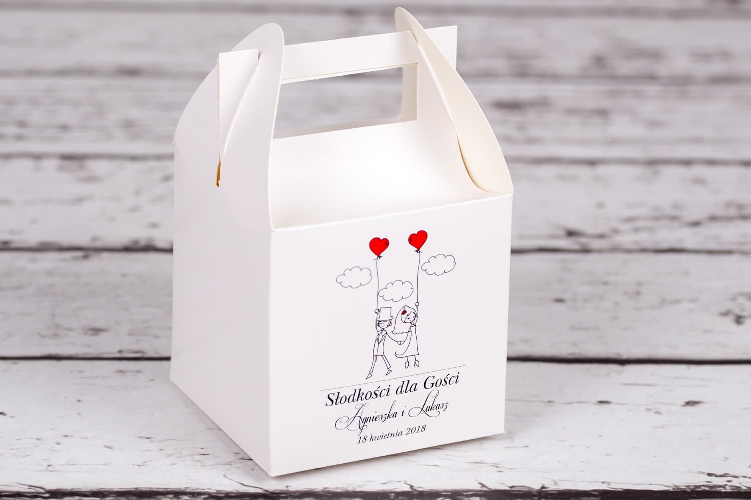 Scatola per Torta con Coppia di Sposi e Palloncini | Confezioni Personalizzate per Torta Nuziale | Bueno n. 7