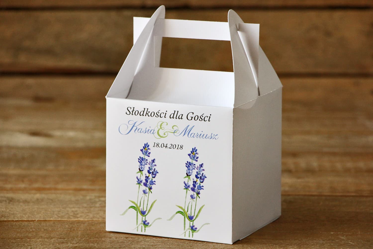 Scatola Torta Matrimonio con Manico Lavanda | Confezioni Personalizzate per Omaggi | Fiori Dipinti n. 8