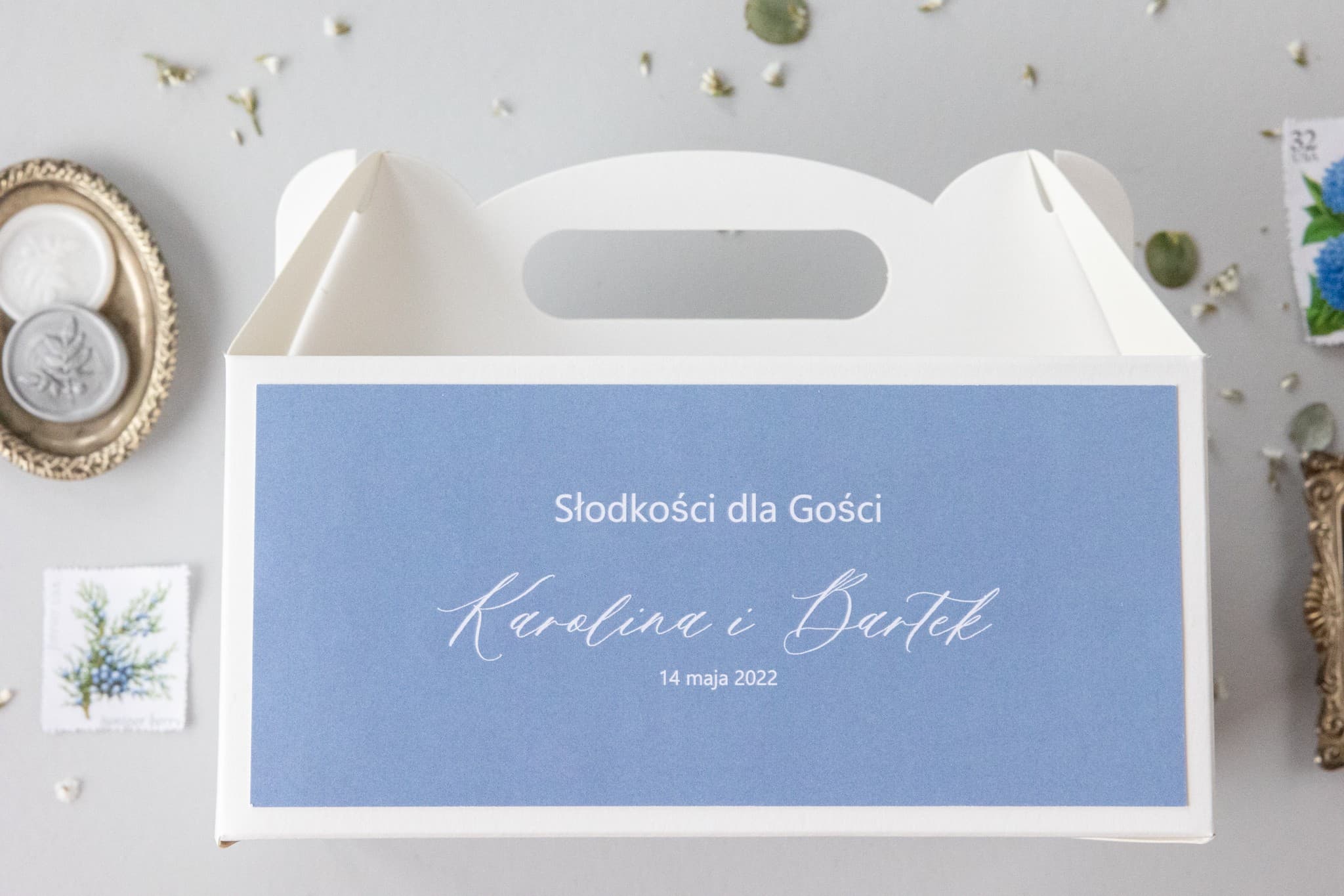 Scatole per Torta Blu con Maniglia | Confezioni Personalizzate per Ospiti Nuziali | Giada n. 2