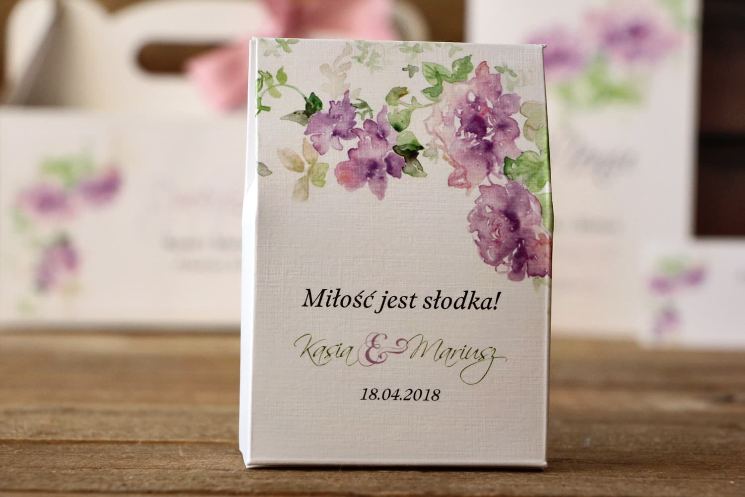 Scatoline con Caramelle Personalizzate | Ringraziamenti per Ospiti Matrimonio con Motivo Floreale | Fiori Dipinti n. 1