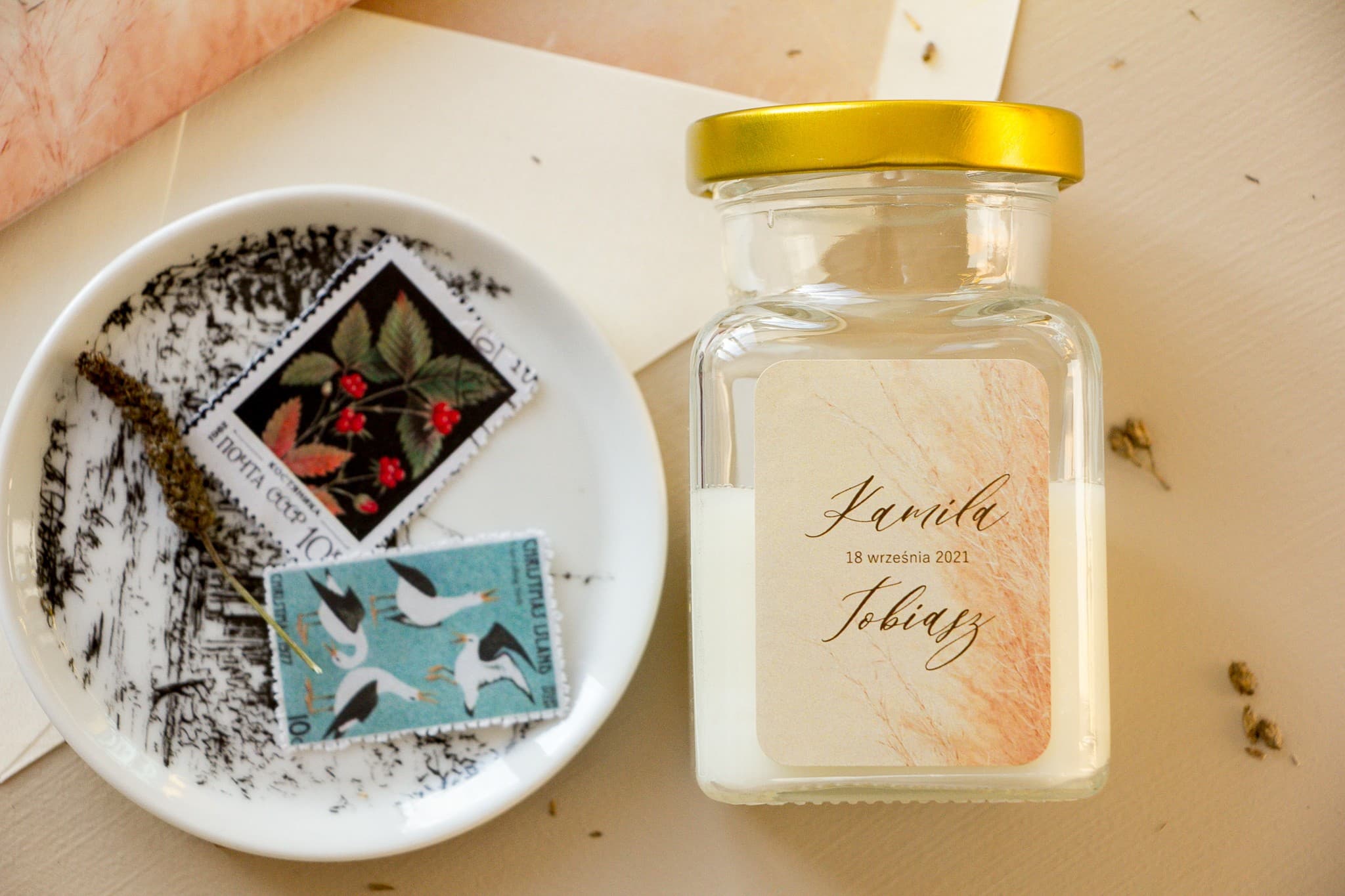 Scented Candle in Glass Opal No. 1 – Pampas Grass Wedding Favour