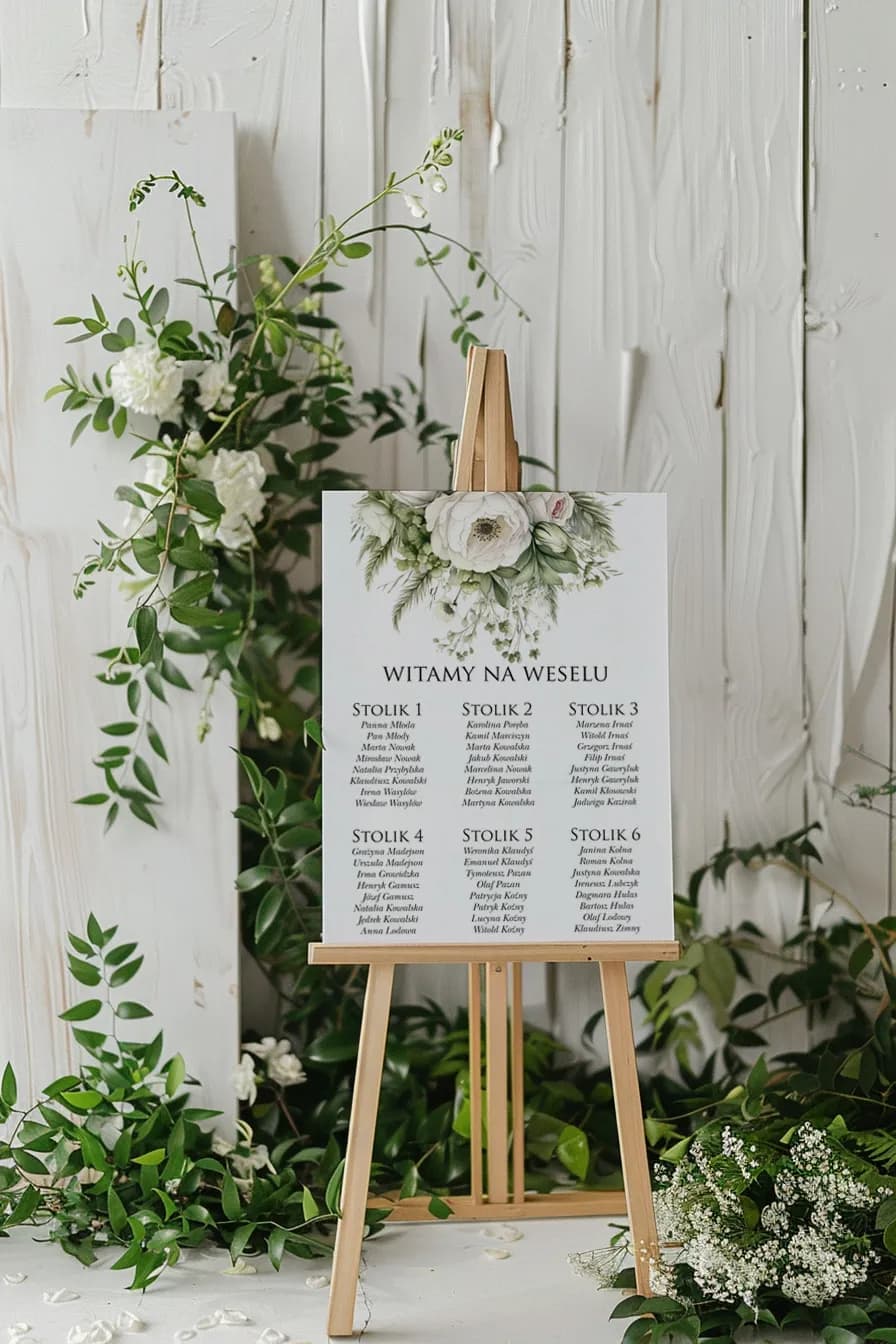 Elegante Seating Plan con Rosas Blancas | Panel Personalizado de Invitados de Boda | Impresja nº 3