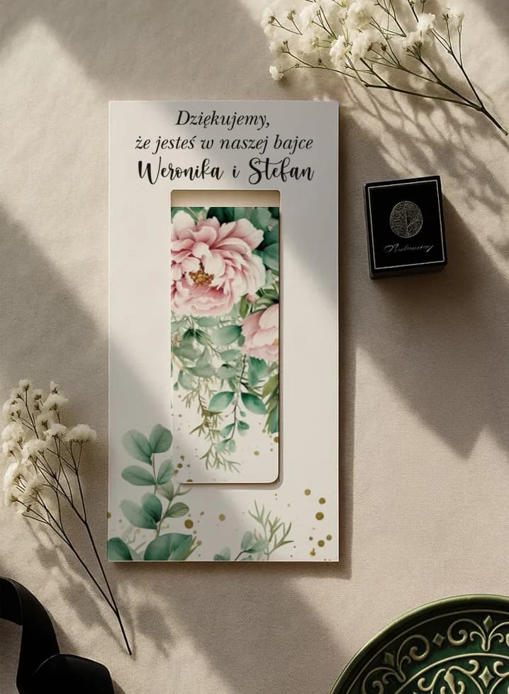 Segnalibro Magnetico per Libri con Grafica Acquerello di Peonie ed Eucalipto | Regalino Elegante per Ospiti | Impressioni n. 12