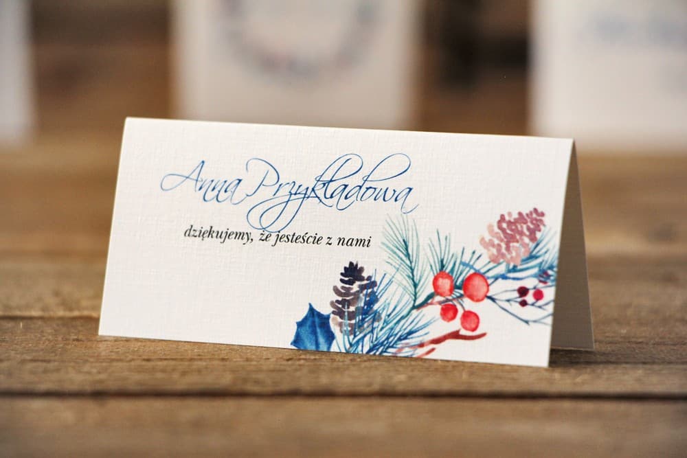 Segnaposti Matrimonio Acquerello n. 15 – Cartellini per Tavolo Invernali con Agrifoglio