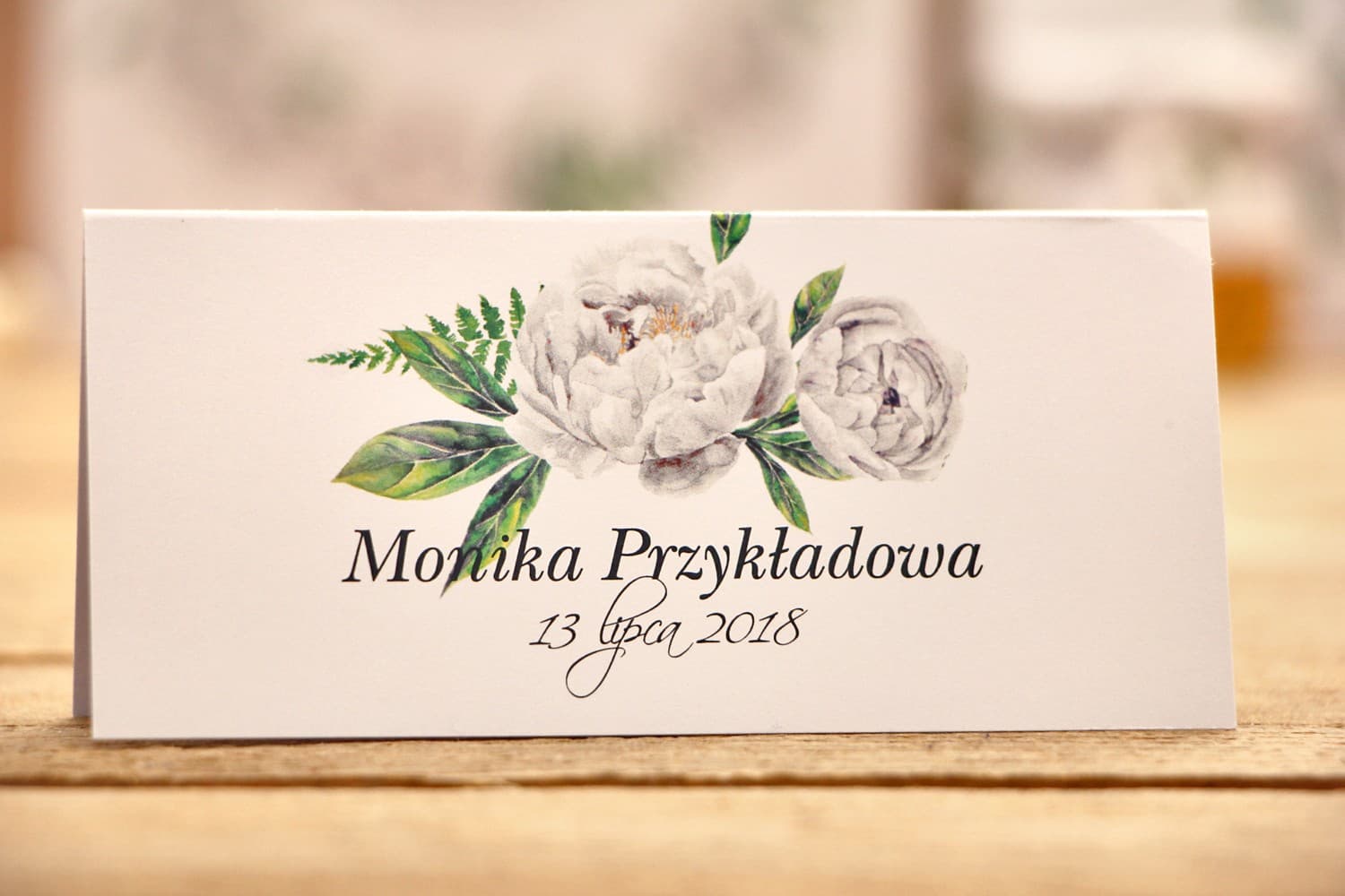 Eleganti segnaposto nuziali con peonie bianche e felce Segnaposto per tavolo nuziale, accessori matrimonio - Kalia n. 8 - Peonie bianche