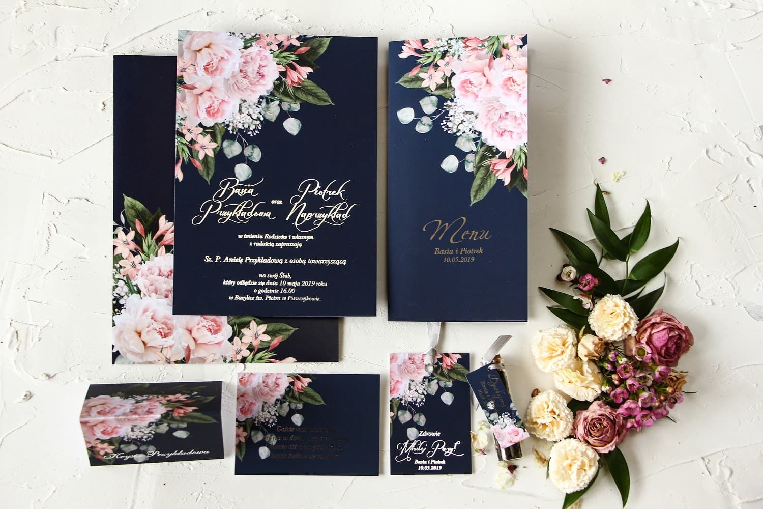 Silver Foiled Samples, Navy Peonies | Glamour Stationery Set | Pastel No. 3
