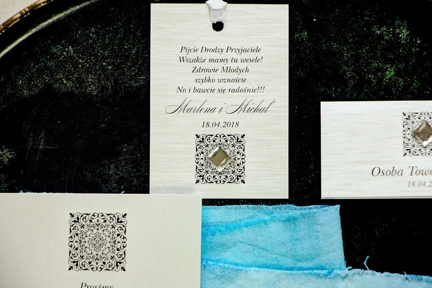 Elegant Wedding Alcohol Tags with Crystal | Silver Wedding Vodka Labels | Brenet No. 1