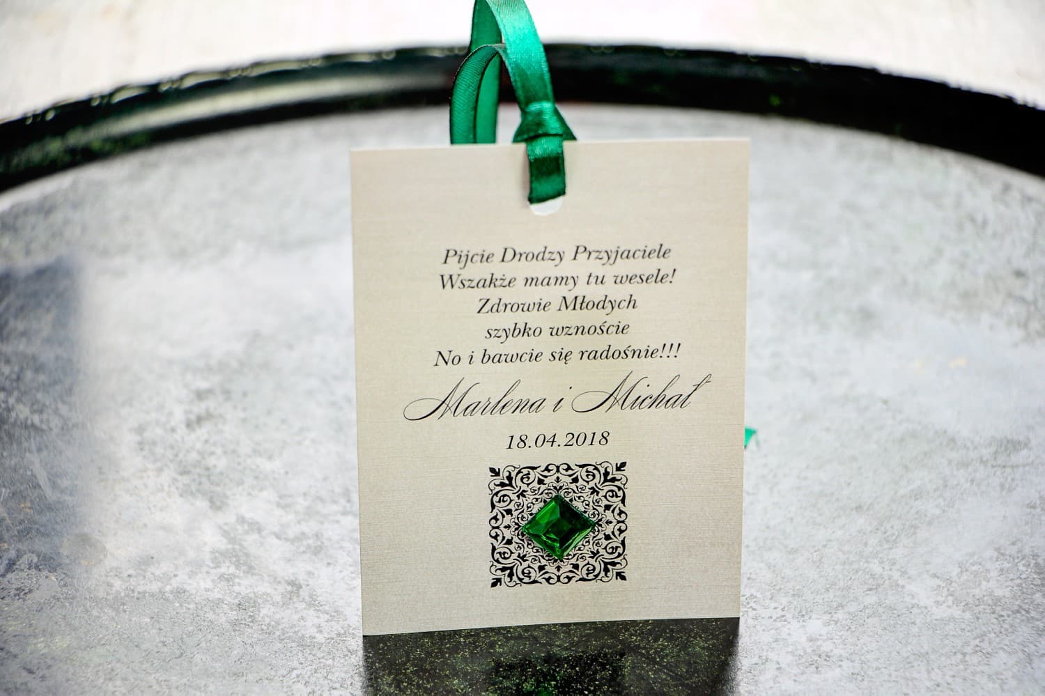 Silver Glamour Vodka Tags with Cubic Zirconia | Elegant Wedding Alcohol Labels | Brenet No. 3