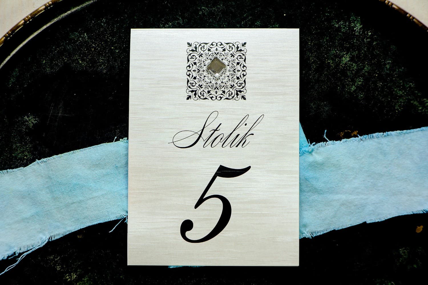 Silver Wedding Table Numbers with Cubic Zirconia, Pearlescent Paper | Elegant Table Stationery | Brenet No. 1