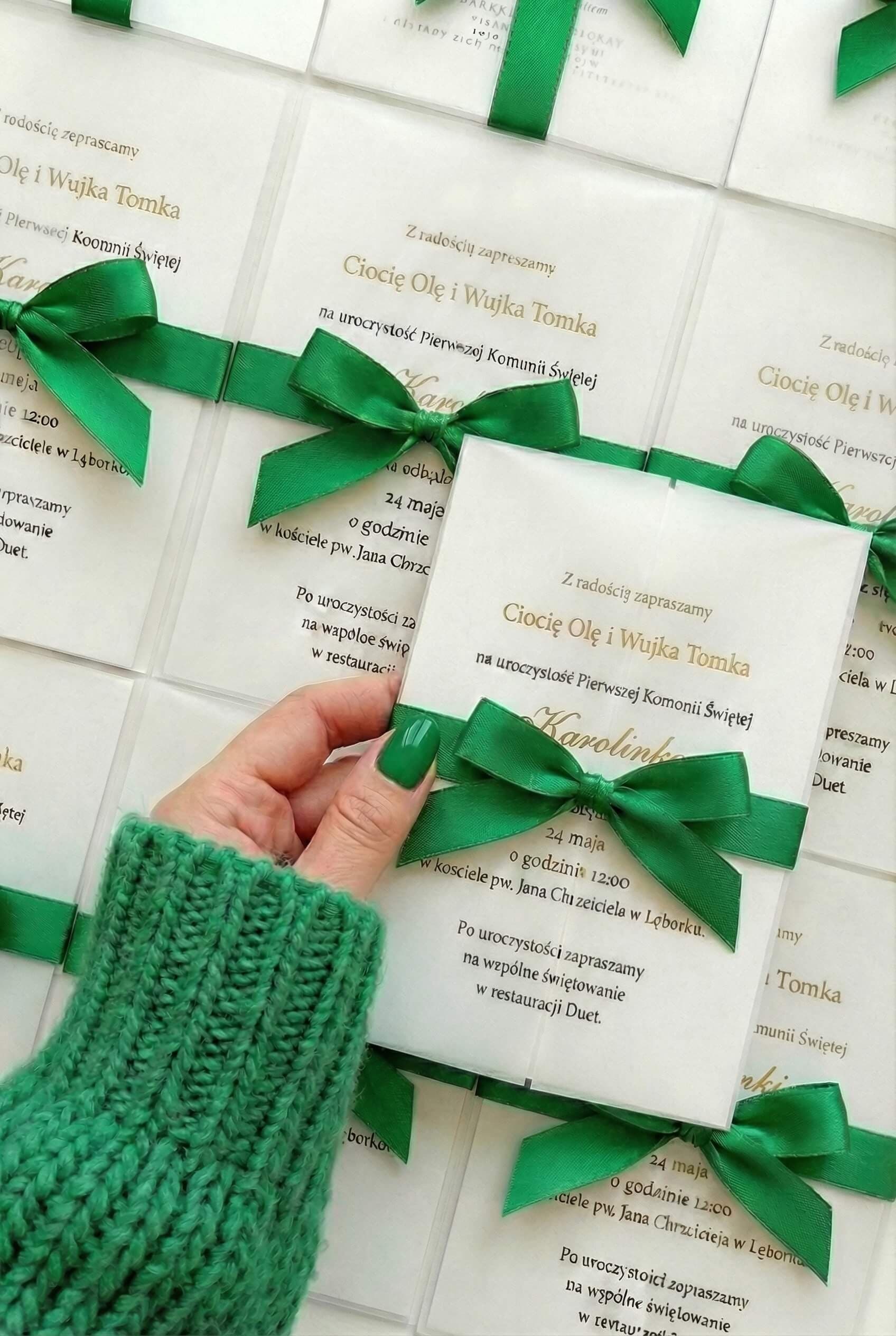 Ofelia No. 2 First Holy Communion Invitations β Bottle Green and Gold Foiling