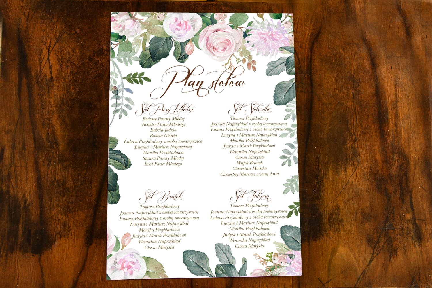 Eleganter Hochzeits-Sitzplan mit Blumen | Gästetafel, Tischübersicht | Indygo Nr. 5