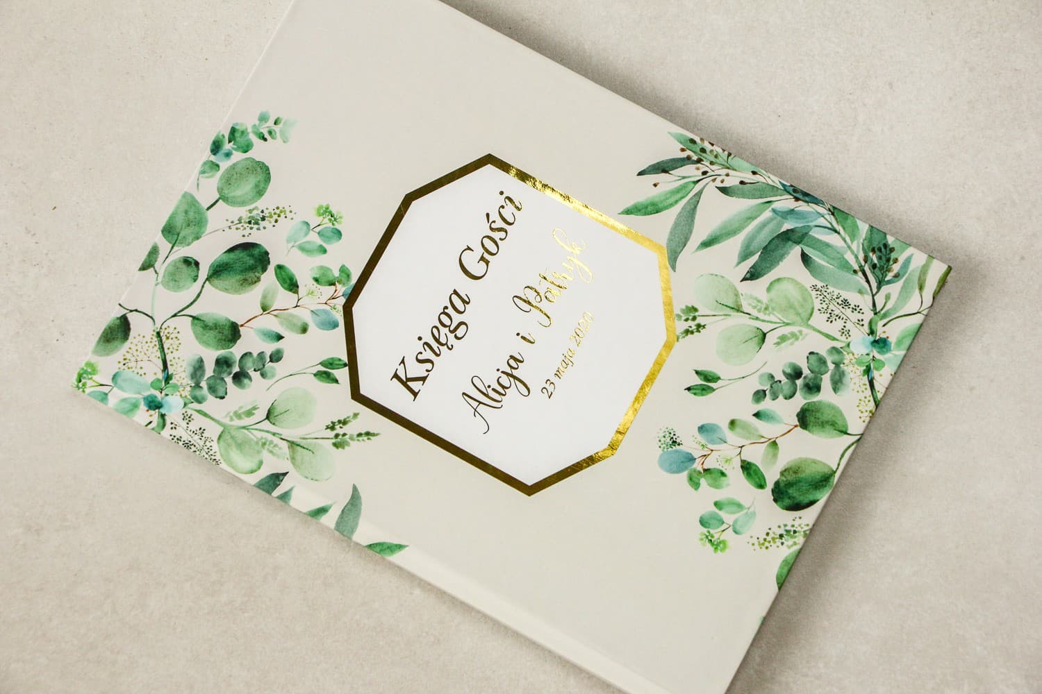 Personalizowana Księga Gości Złocona Botaniczna | Elegancka Ślubna Pamiątka A4 | Lotus nr 3