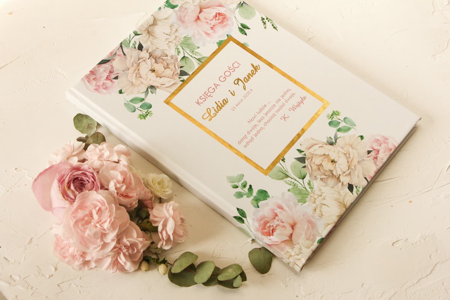 Elegancka Księga Gości ze Złoceniem Kwiaty | Personalizowana Księga Gości Ślubna A4 | Avril Nr 3