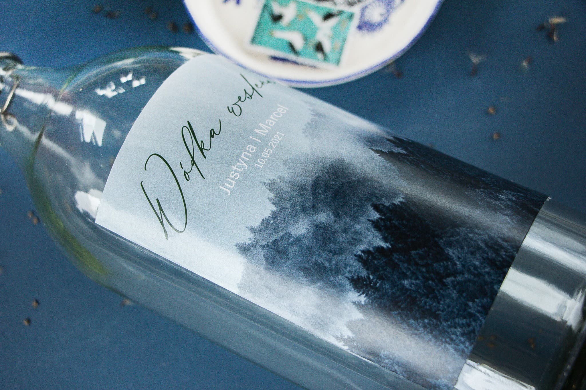 Etykiety na Wódkę Weselną Leśne, Naklejki na Butelki Personalizowane | Rustykalne Etykiety na Alkohol | Soft nr 3