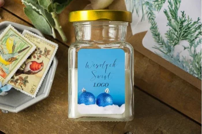 Christmas Soy Candle with Company Logo, Blue Baubles | Client Gift | Corporate Favours with Logo SW2