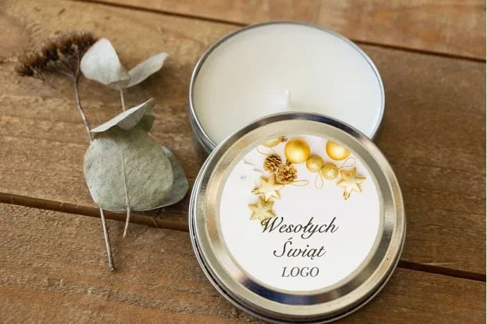 Christmas Soy Candle with Company Logo, Golden Stars | Elegant Client Gift | OK1