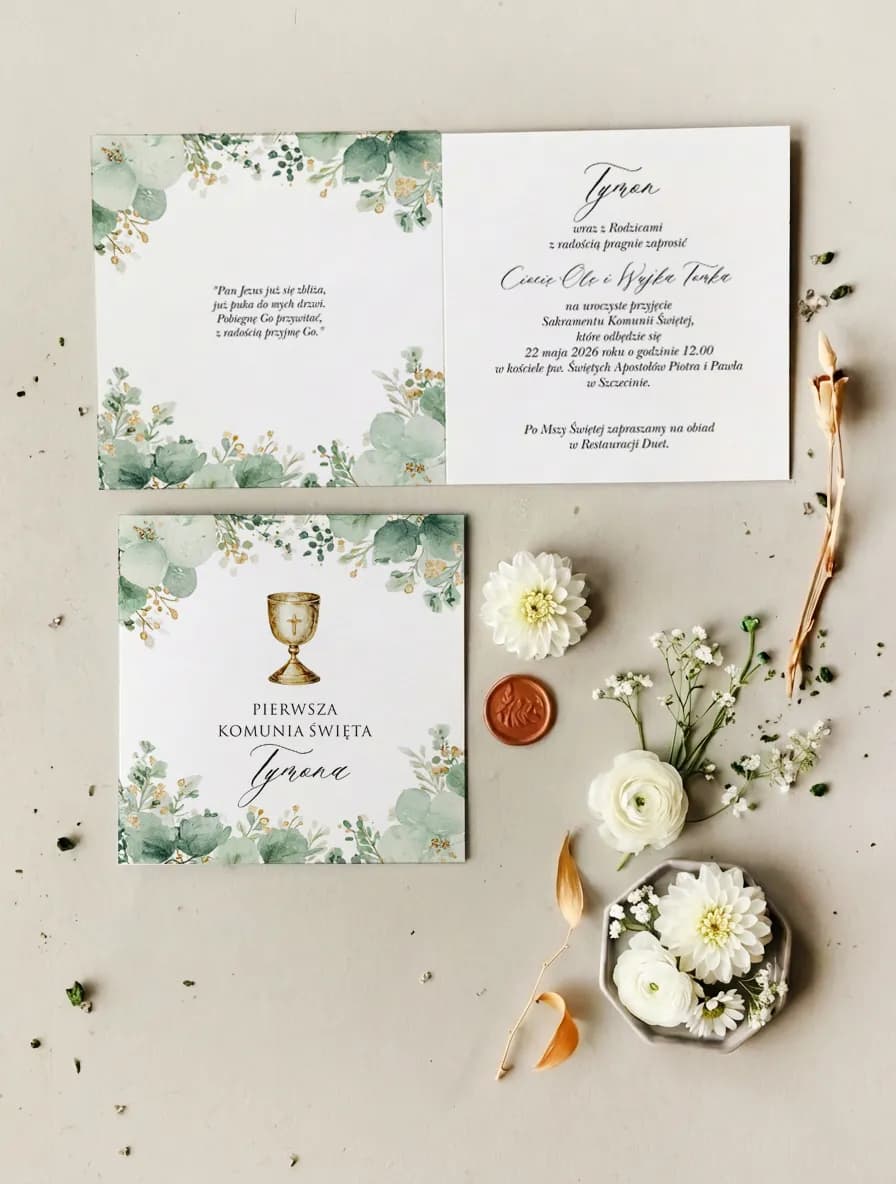 Eucalyptus First Holy Communion Invitation – Matylda No. 2