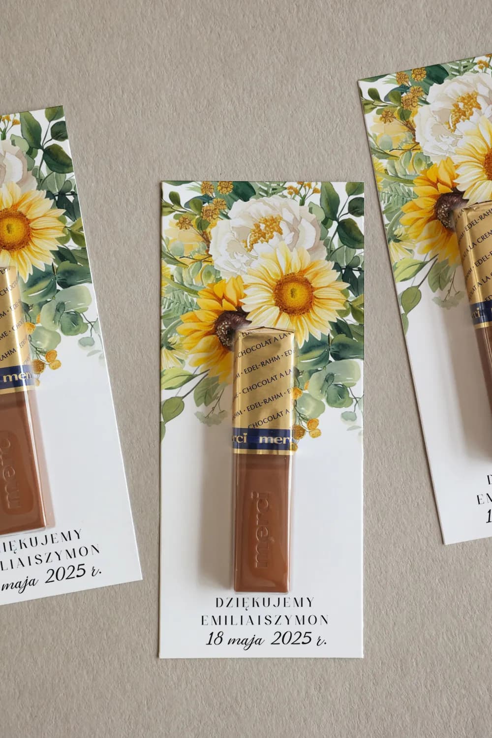 Sunflower and White Rose Merci Wedding Favours - Impresja No. 5