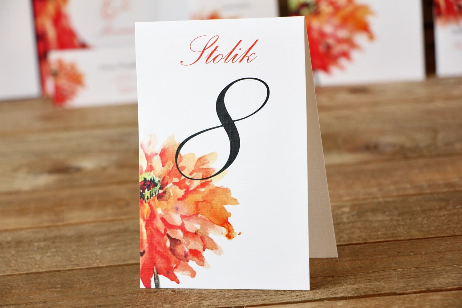 Orange Gerbera Wedding Table Numbers | Standing Wedding Table Cards | Painted Flowers No. 5