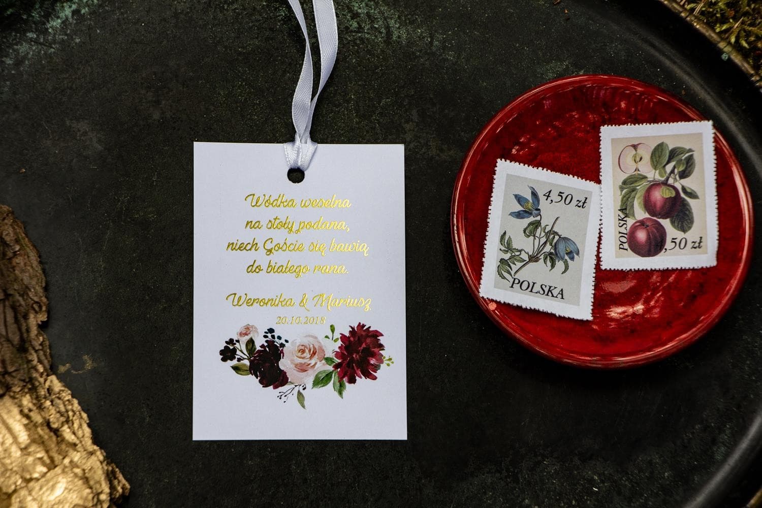 Targhette Dorate per Alcool con Peonie | Eleganti Etichette per Vodka Matrimoniale | Orini n. 1