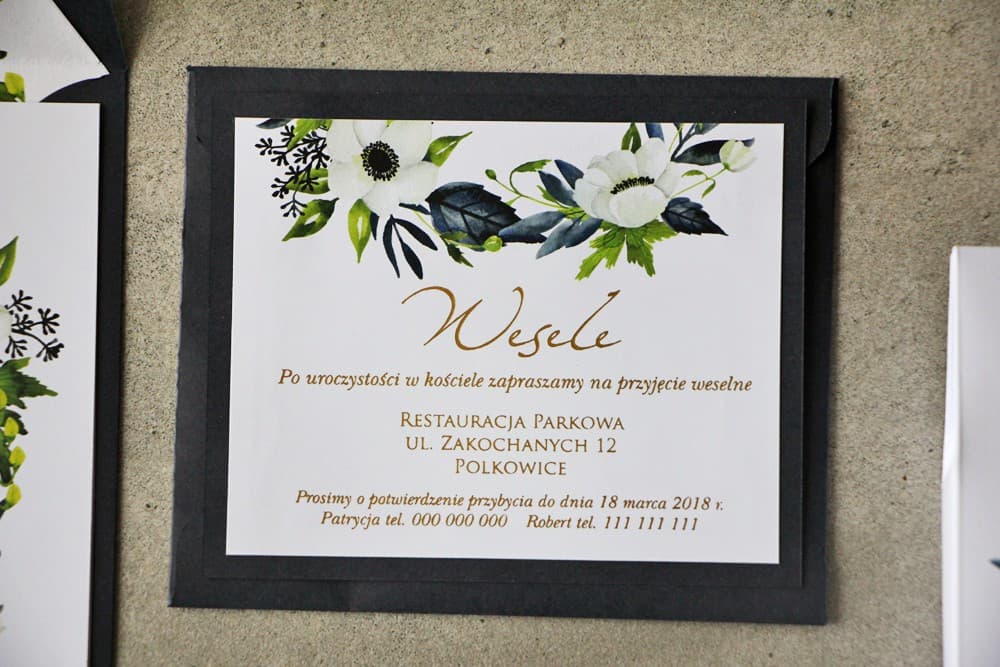 Tarjeta Adicional Dorada para Invitaciones Cykade n.º 3 | Azul Marino y Anémonas