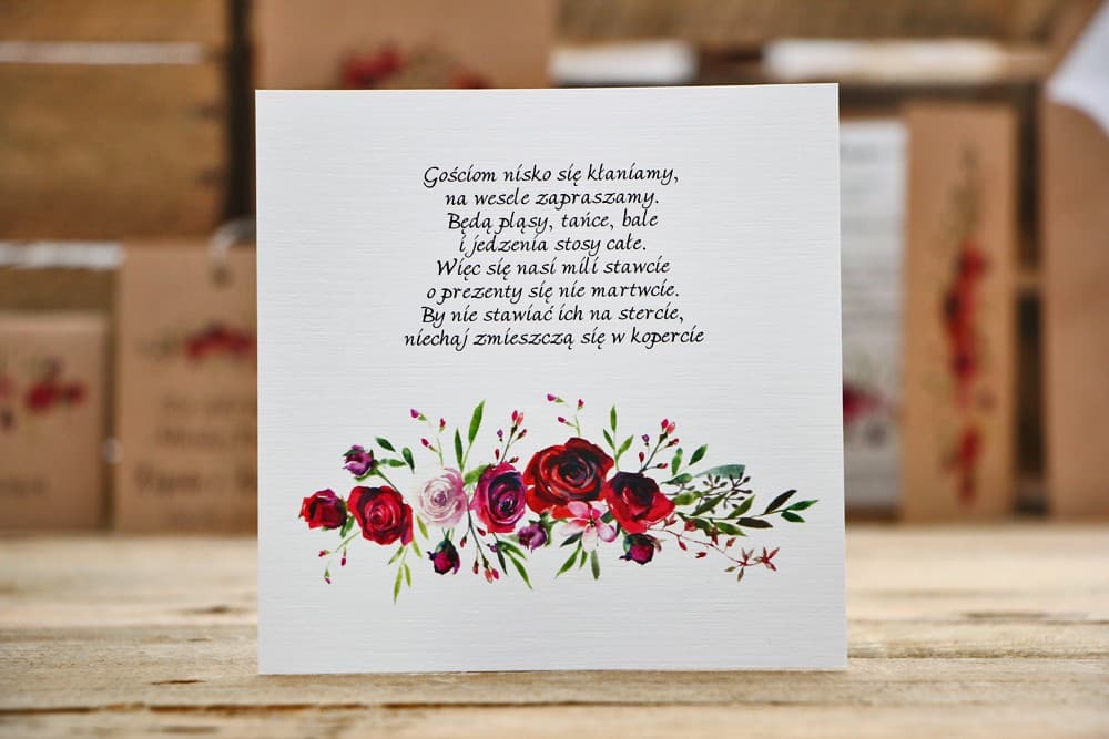 Elegante tarjeta adicional para invitaciones con flores burdeos, motivo forestal | Tarjeta de información para bodas | Owoce Leśne nº 3