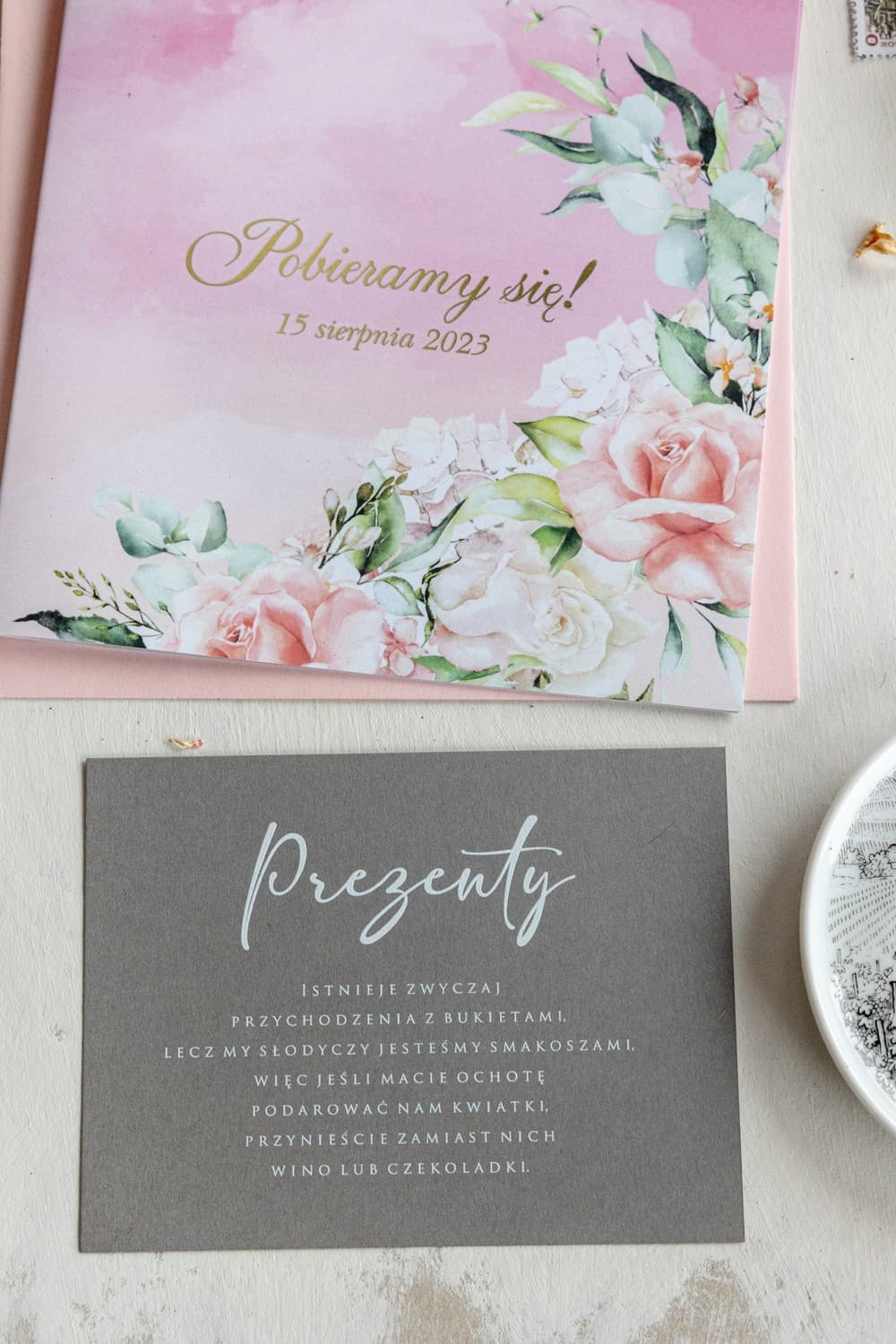 Tarjetas de agradecimiento azul zafiro, etiquetas para botellas con impresión blanca | Papelería de boda | Szafirowe nº 15