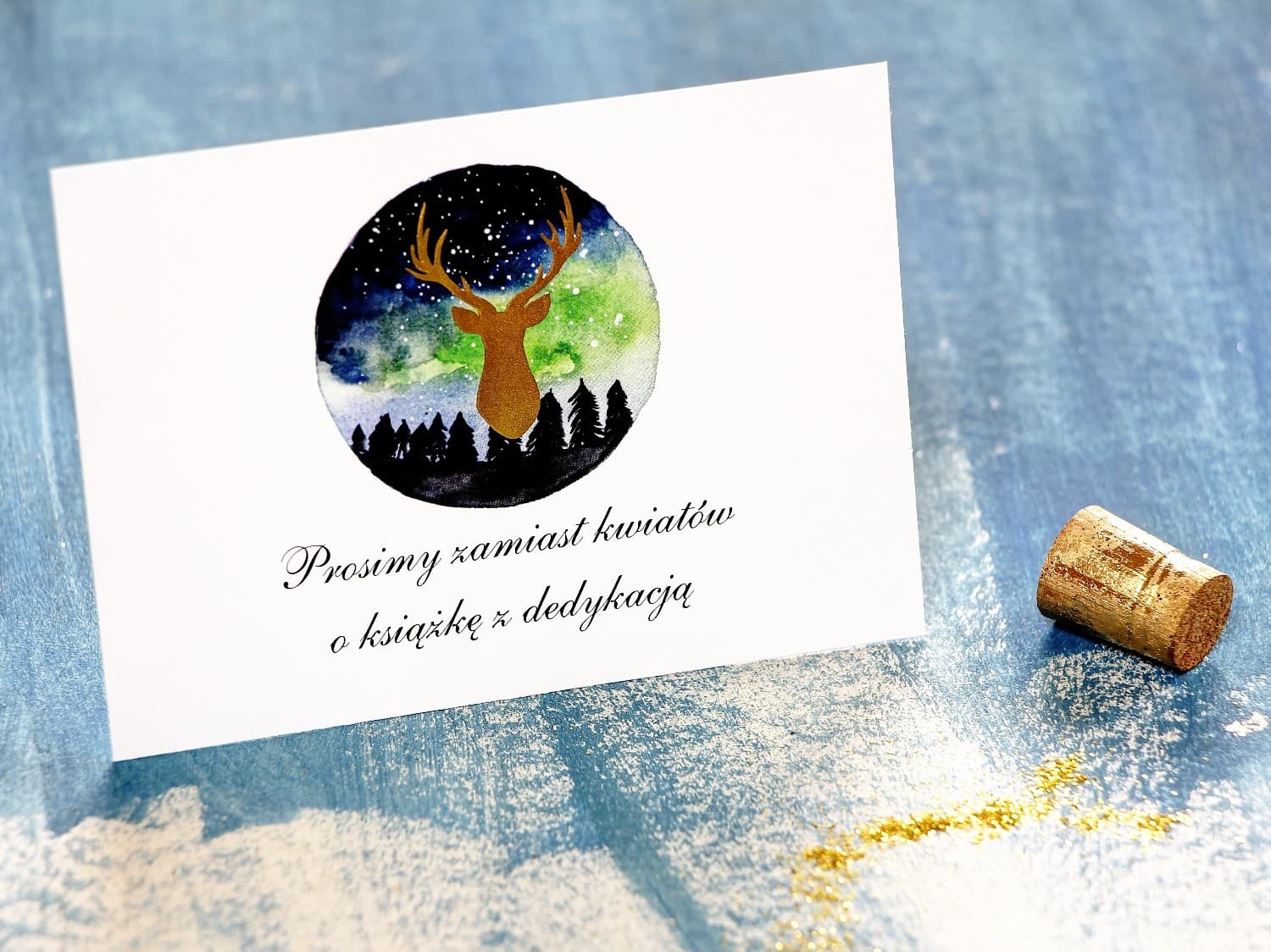 Tarjeta Dorada para Invitaciones con Ciervo | Inserto Motivo Forestal Cielo Nocturno | Noche de Luna nº 7