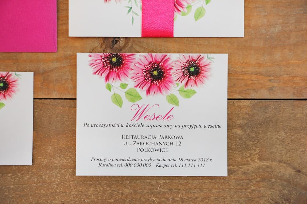 Tarjeta de Información con Gerberas Rosas, Inserto para Invitaciones Flores Acuarela | Tarjetas de Boda, Complementos | Acuarela n.º 20