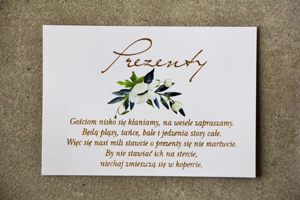 Tarjeta de Información Dorada con Anémonas y Granate | Encarte para Invitación de Boda | Cykade nº 3