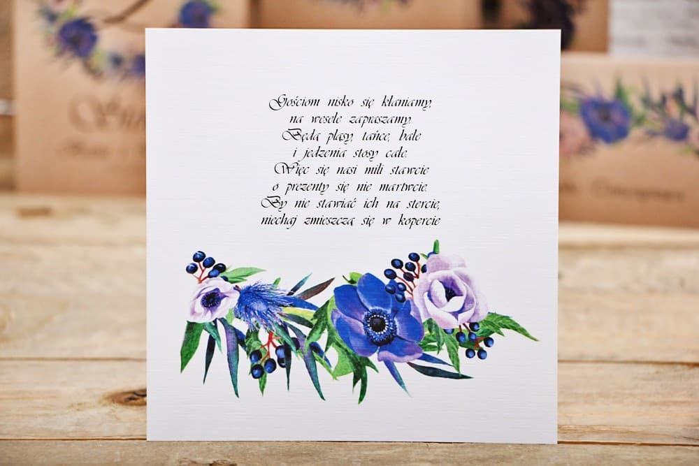 Tarjeta Adicional para Invitaciones Anémonas Azules y Frutos del Bosque en Papel de Lino | Tarjeta de Información | Frutos del Bosque nº 4