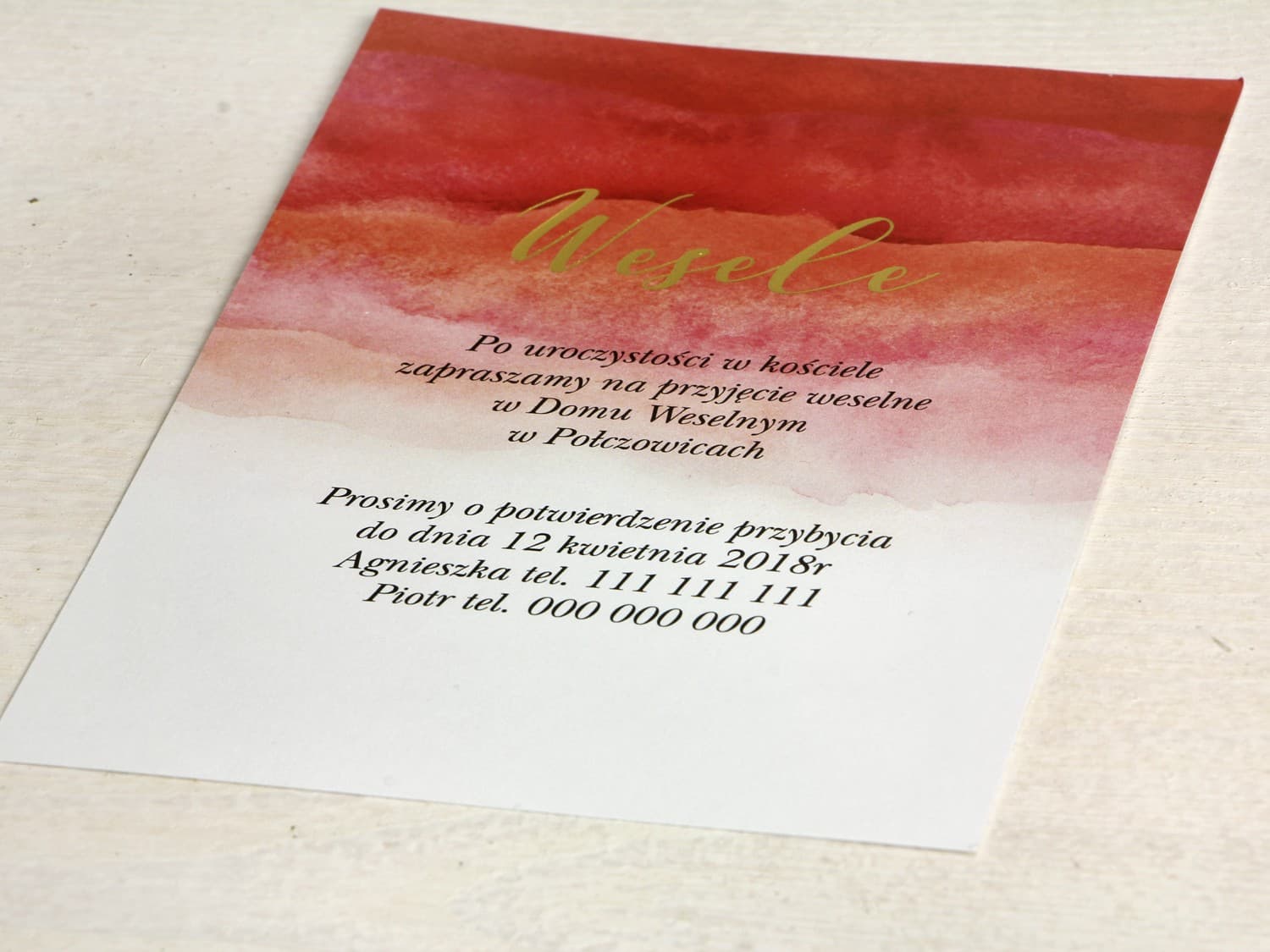 Tarjeta Informativa Acuarela Roja con Dorado | Inserto para invitaciones de boda, RSVP, Info | Delfina nº 1