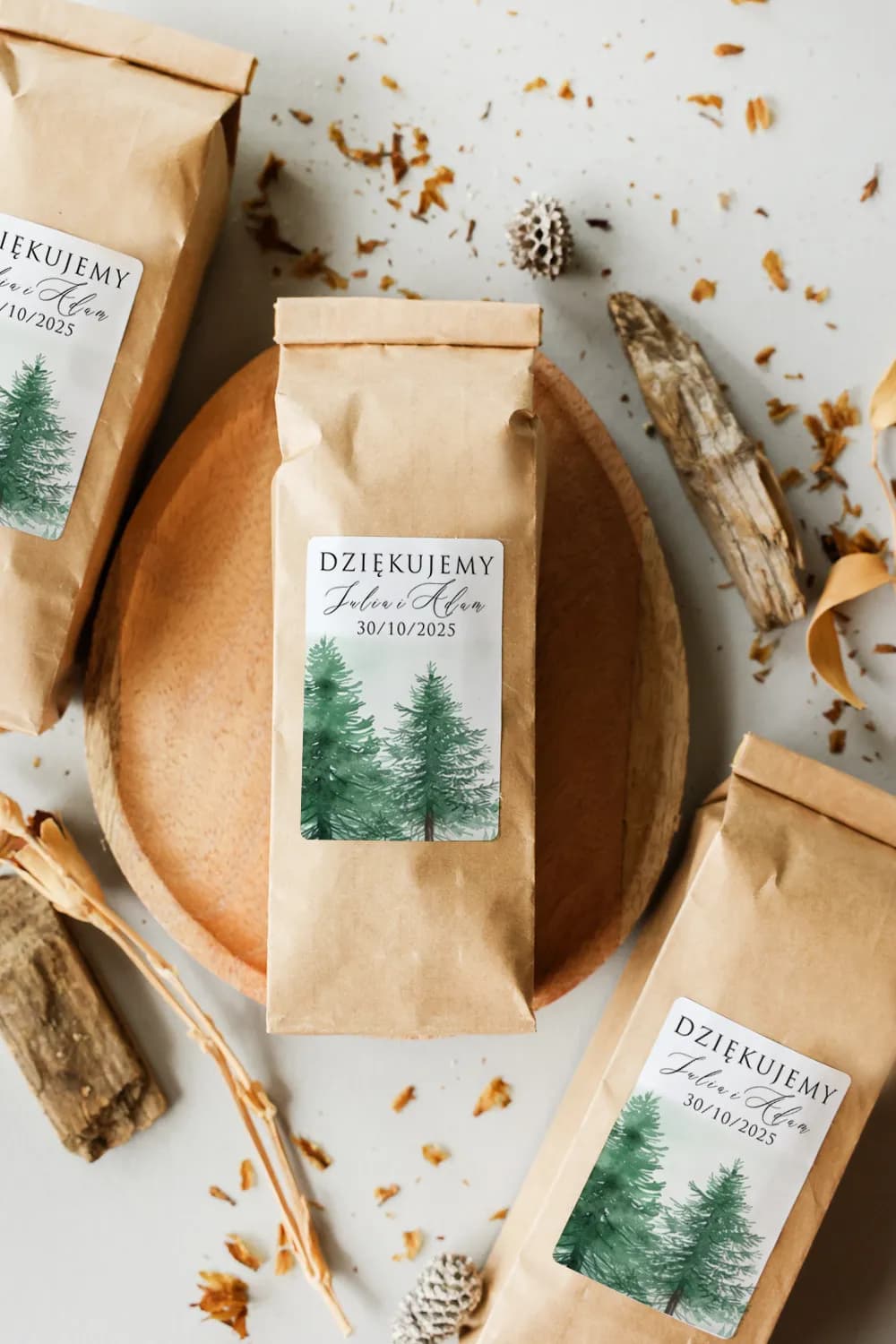 Té en bolsa con motivo de bosque ECO | Detalles para invitados rústicos | Impresja nº 8