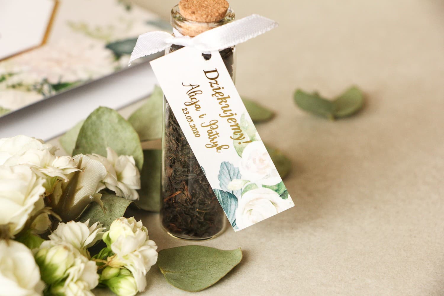 Wedding Favours Tea in a Bottle | Gold Foil Rose and Peony Labels | Lotus No. 4