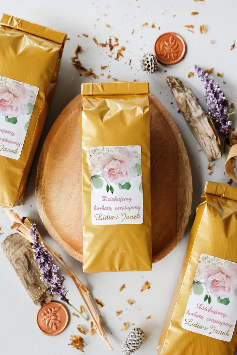 Goldener Tee mit Pfingstrosen, Personalisiertes Geschenk | Gastgeschenke zur Hochzeit | Avril Nr. 3