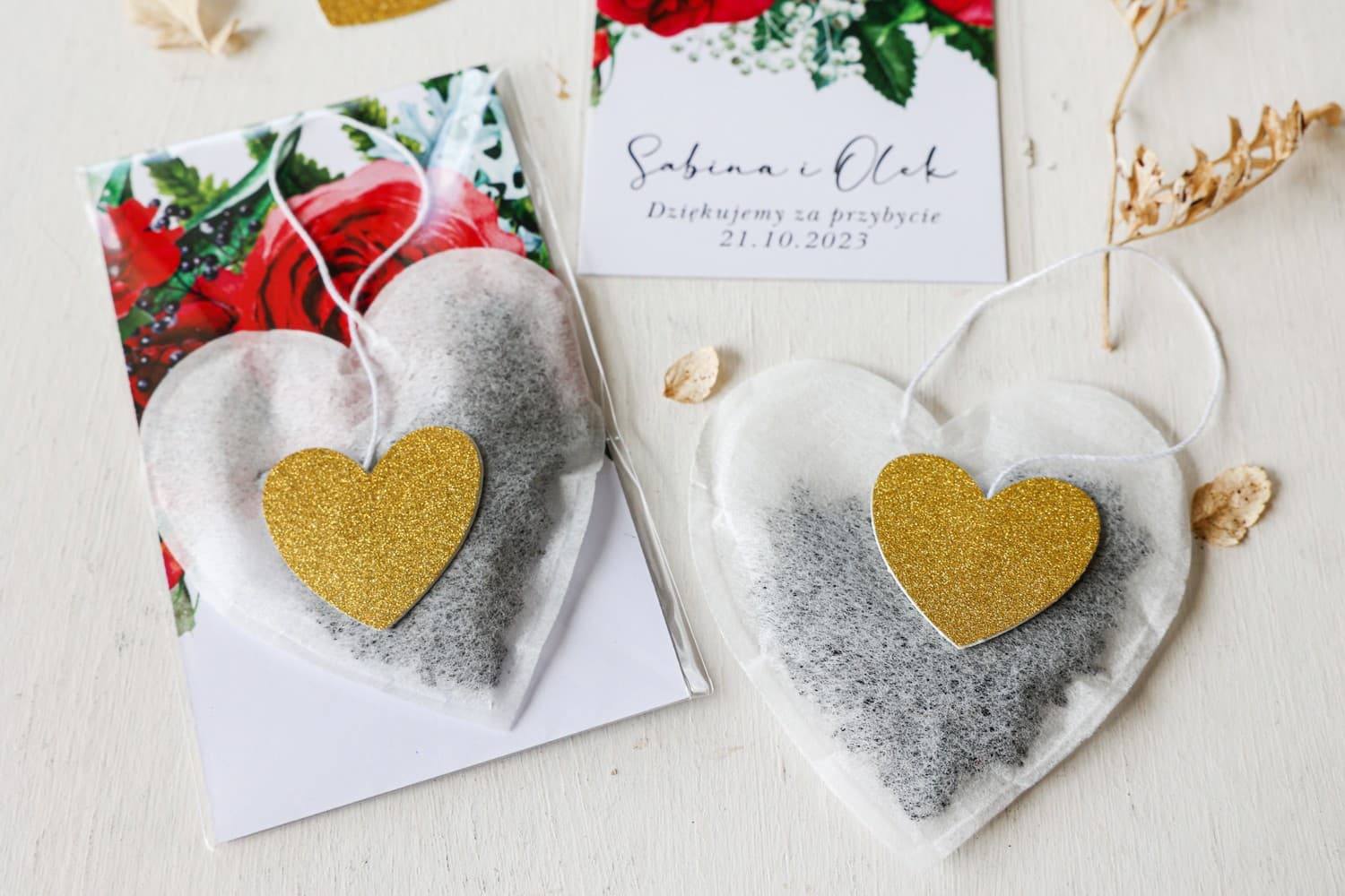 Thé cœur Rubin n° 8 roses bordeaux Sachets de thé cœur avec roses et eucalyptus | Souvenirs pour invités de mariage | Rubin n° 8