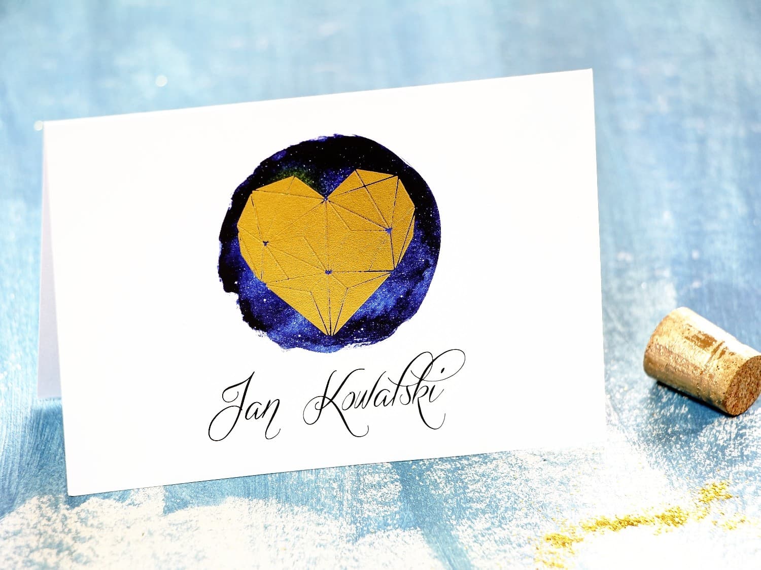 Tischkarten Hochzeit Księżycowa Noc Nr. 1 – Platzkarten mit goldenem Herz