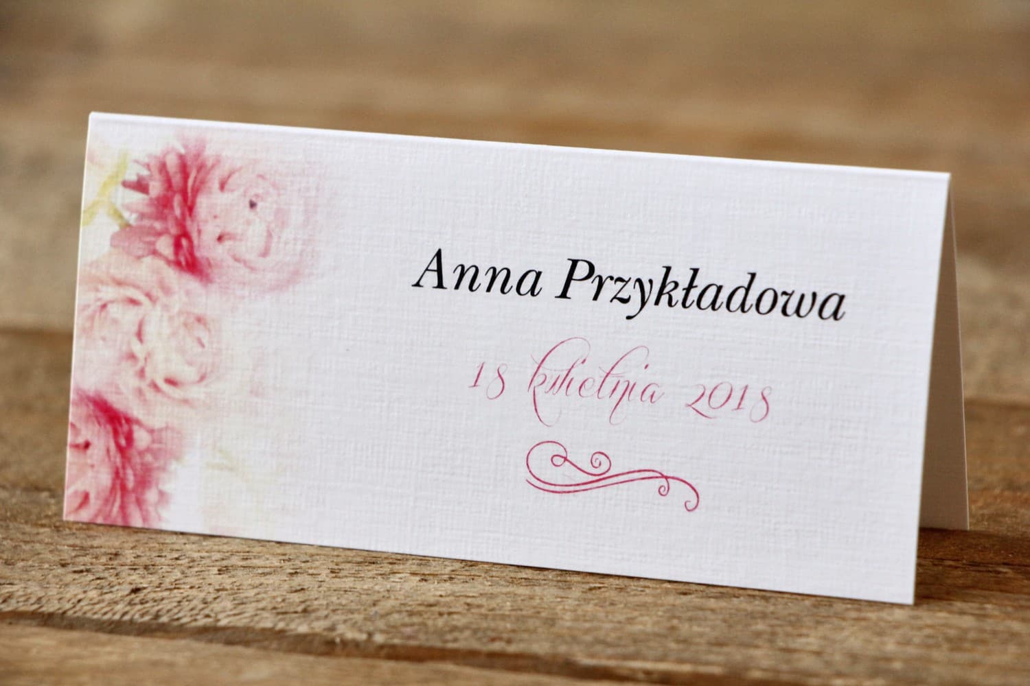 Tischkarten Hochzeit Malowane Kwiaty Nr. 9 – Aquarell-Namenskarten mit Pfingstrosen