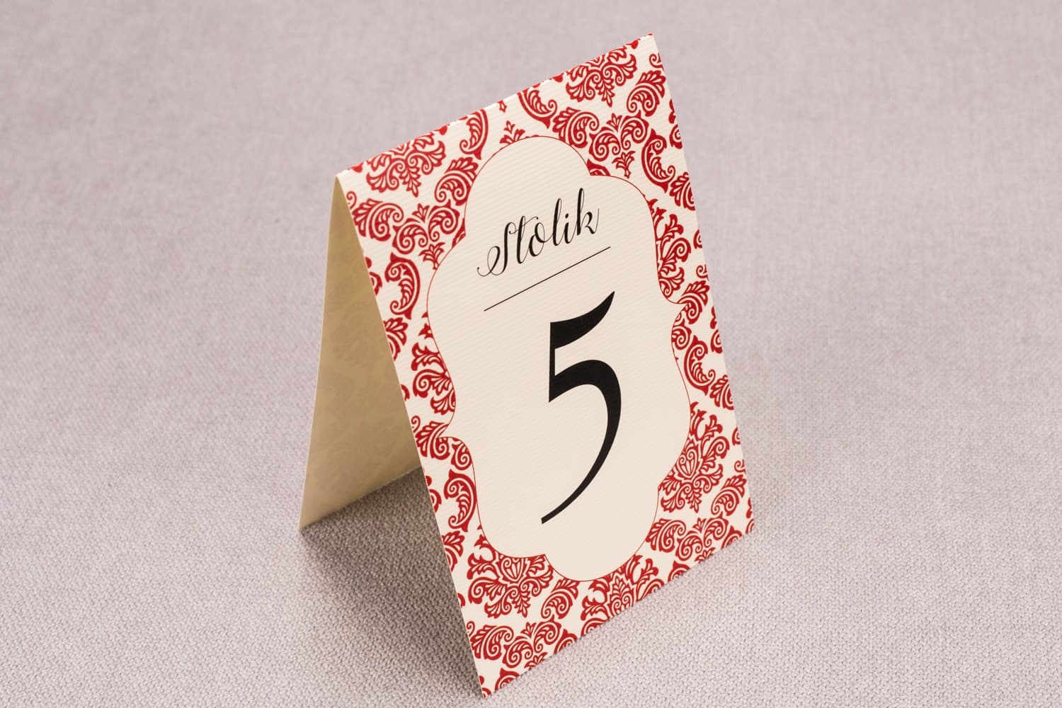 Elegante Tischnummern mit rotem Ornament | Tischnummern Hochzeit Aufsteller | Madras Nr. 5