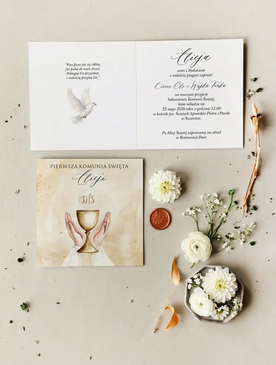 Beige Communion Invitations with Chalice β Matylda No. 16