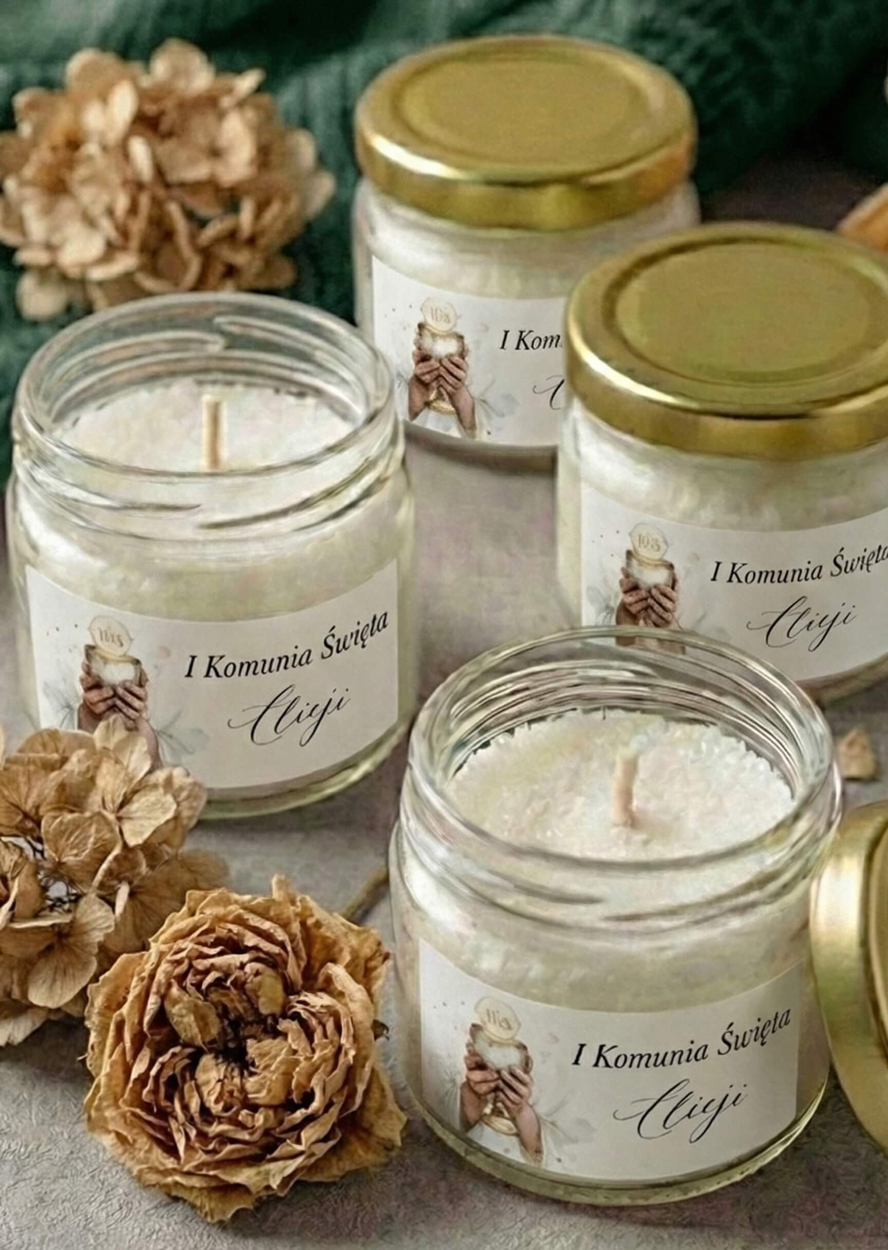 Recuerdo religioso de la Primera Comunión – velas personalizadas con hostia