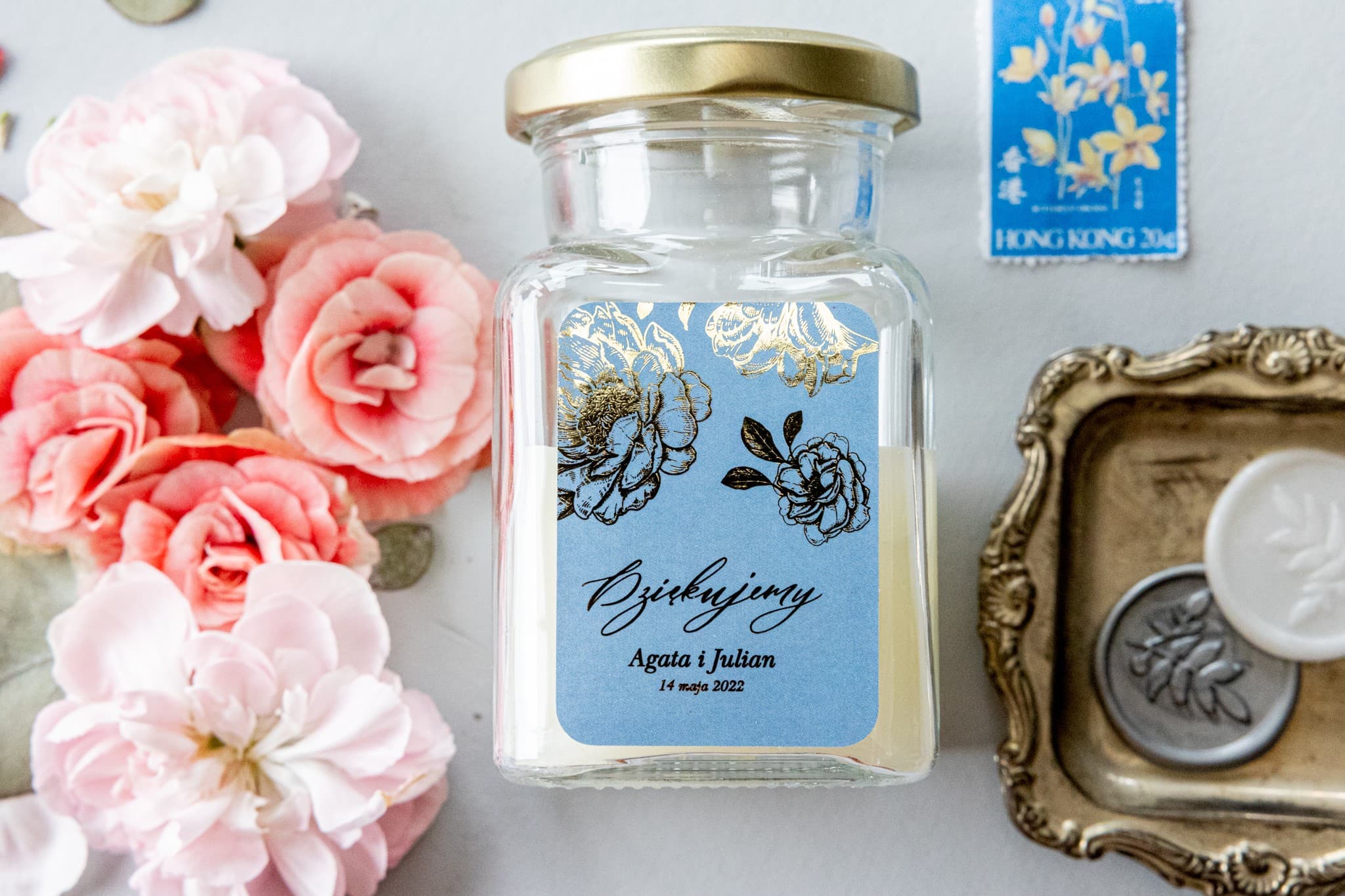 Vela Aromática en Cristal Onyks nº 2 – Peonía Dorada y Agradecimiento para Invitados