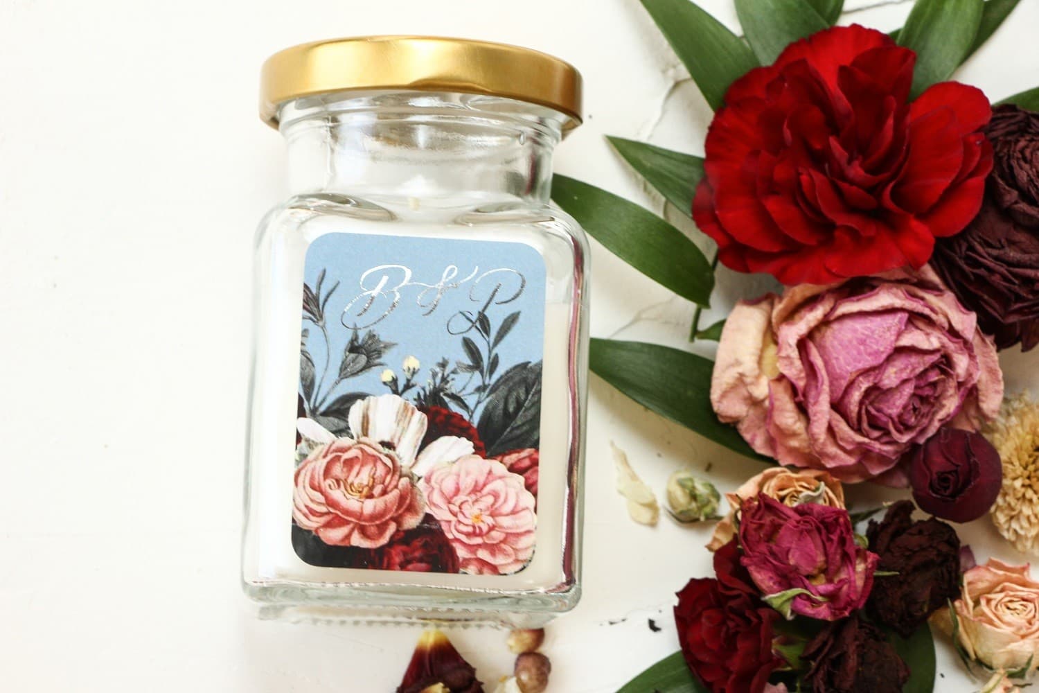 Vela de Soja Pastel nº 1 – Detalle para Invitados con Flores y Plata