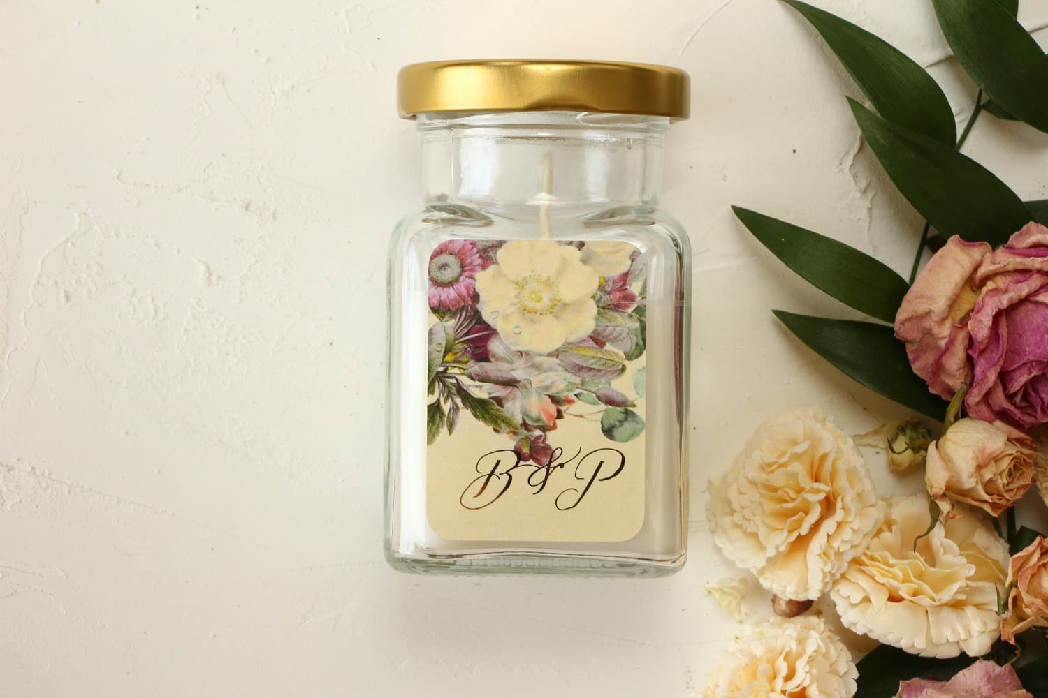 Vela de Soja Pastel nº 4 – Detalle para Invitados con Motivo Floral