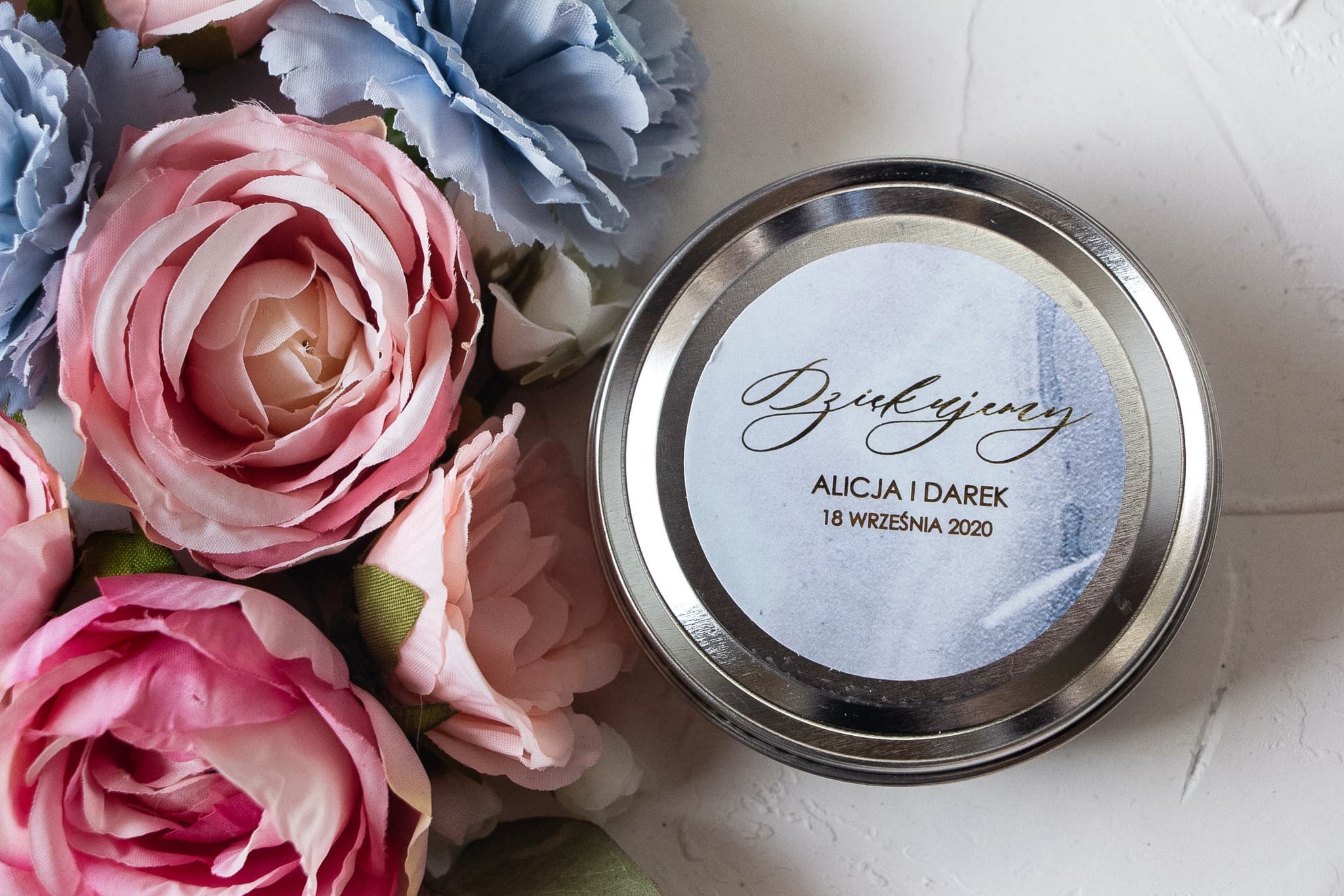 Velas Doradas en Lata Detalles para Invitados Mármol Azul | Regalos Personalizados | Mármol nº 3