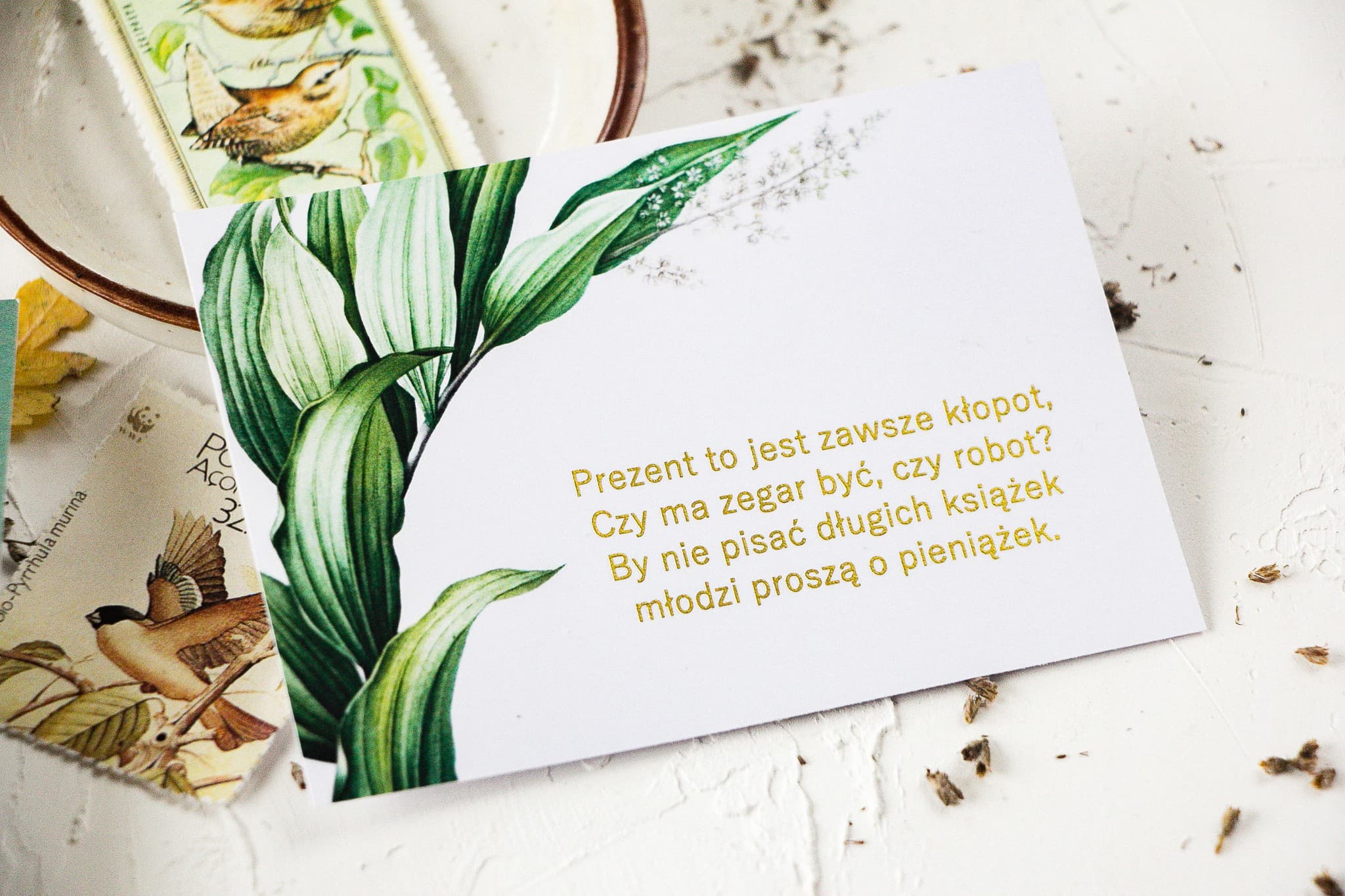 Vergoldete Einlegekarte mit Blattmotiv | Beileger für Hochzeitseinladungen, RSVP | Serenity Nr. 1