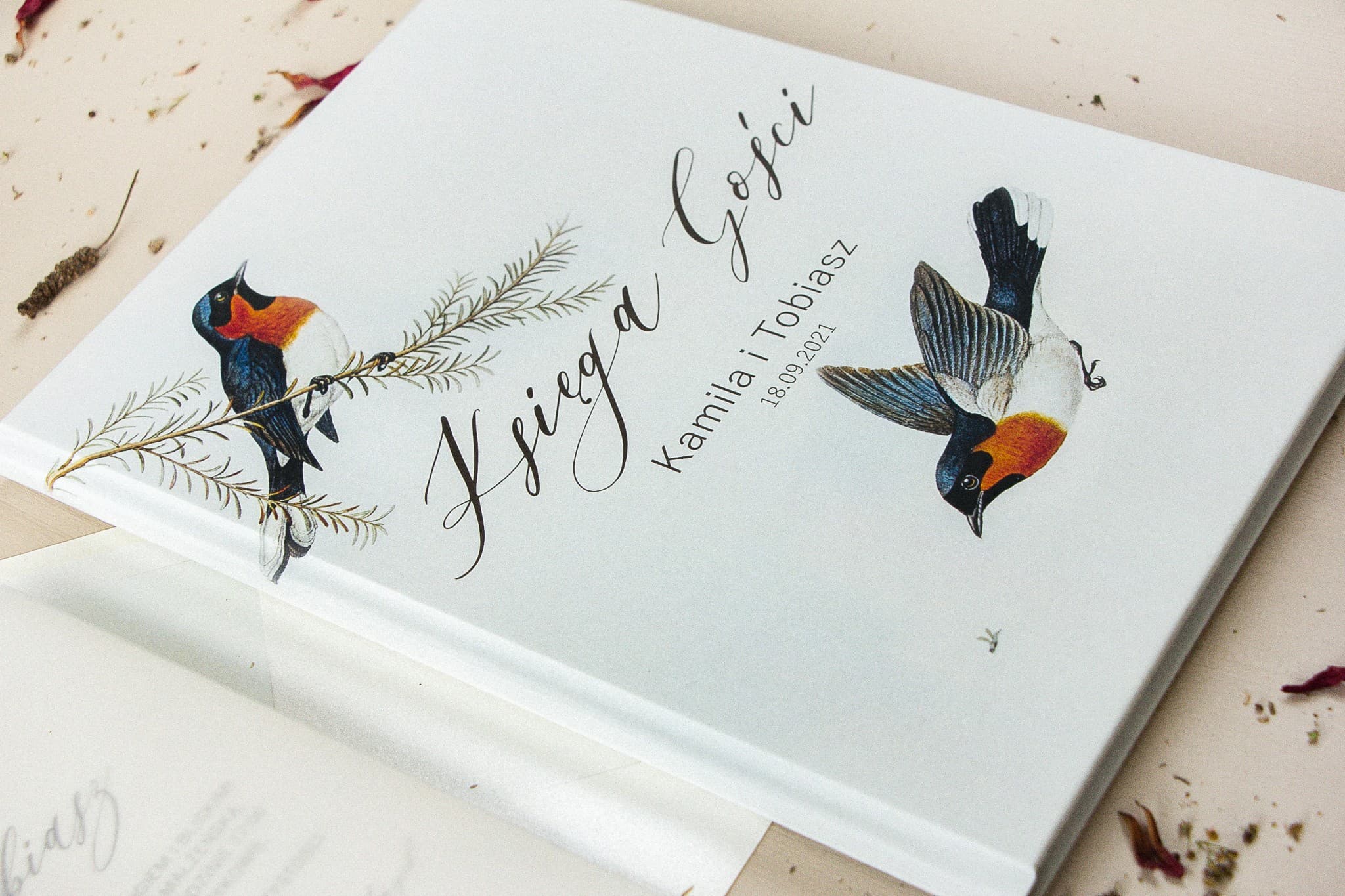 Wedding Guest Book with Questions and Vintage Birds | Personalized A4 Guest Book | Opal No. 3