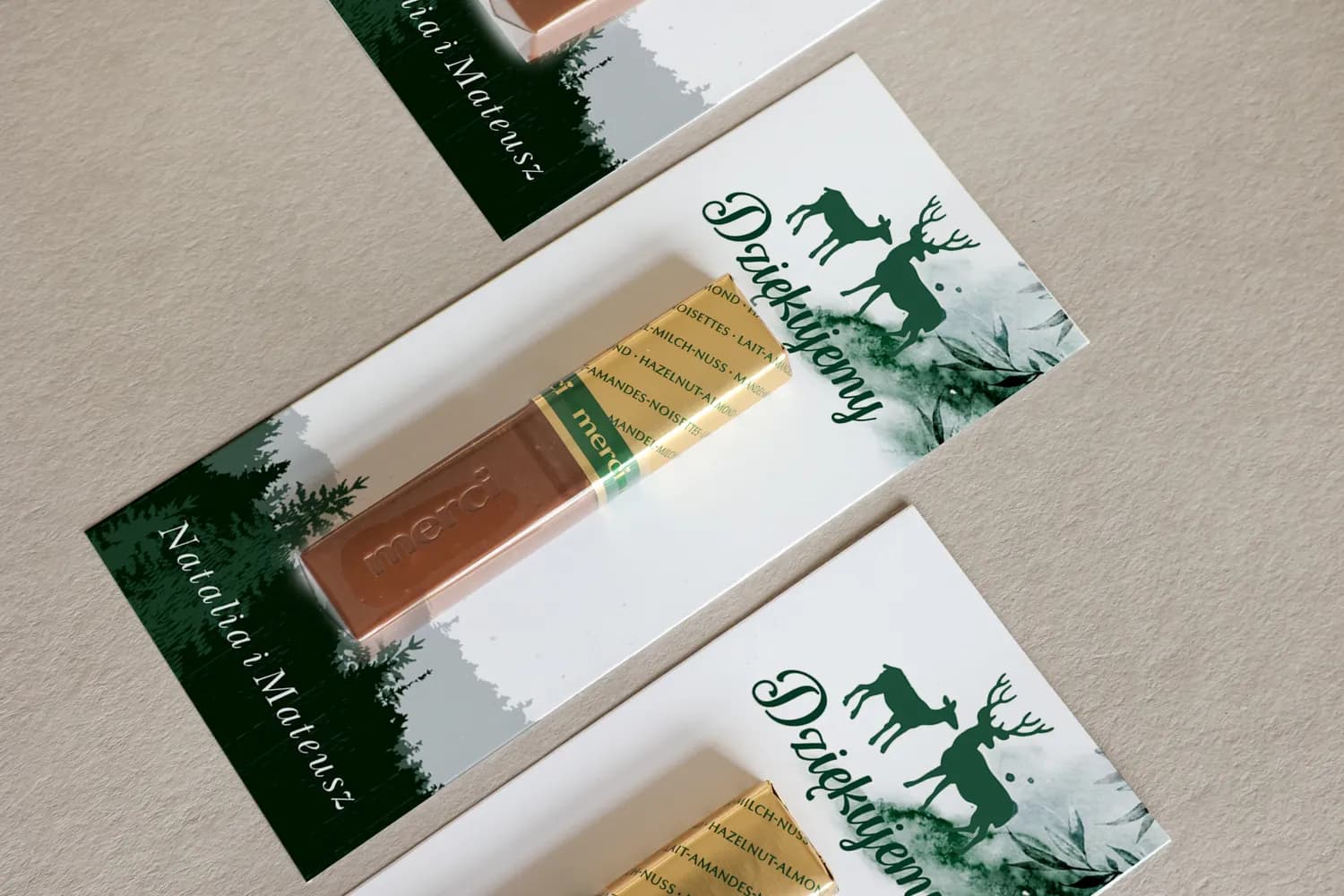 Aquarell-Dankeskarten für Merci Schokolade, Waldmotiv | Gastgeschenke zur Hochzeit | Merci Delize Nr. 1