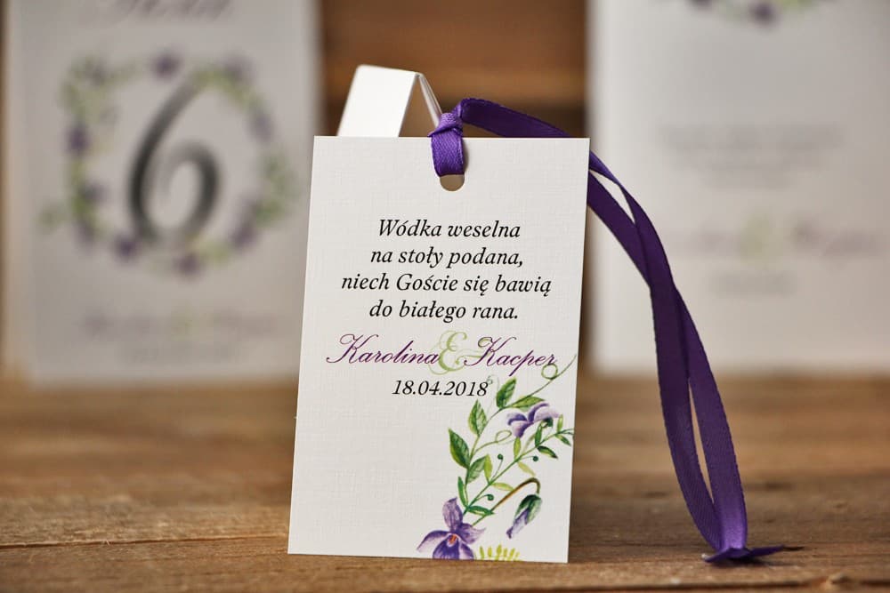 Watercolor Wedding Alcohol Tags Violets, Personalized Labels | Wedding Vodka Tags Purple | Watercolor No. 7